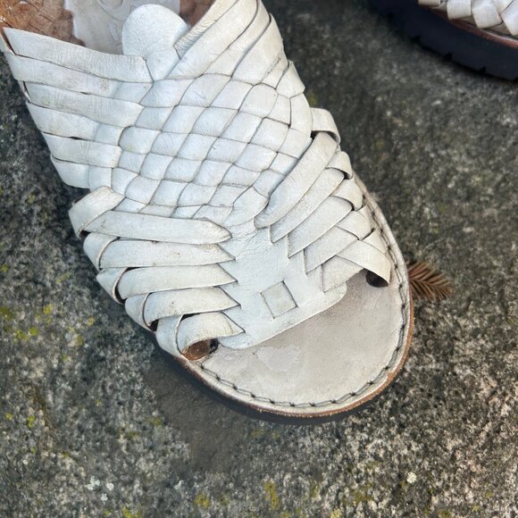 Brand X Mexican Huaraches White Woven Leather Size 6.5 - Picture 5 of 7